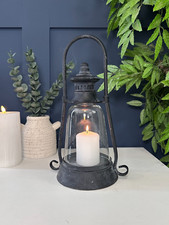 Rustic Black Lantern Candle Holder – Farmhouse Glass Hurricane , Vintage Style
