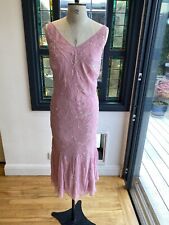 VINTAGE BERKERTEX SIZE 18 PINK BEADED DRESS CREPE BIAS CUT FITTED MIDI 