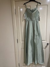 Duntery Sasha Cowl Neck Ruched A-Line Satin Floor-Length Dress With Pockets Bnwt