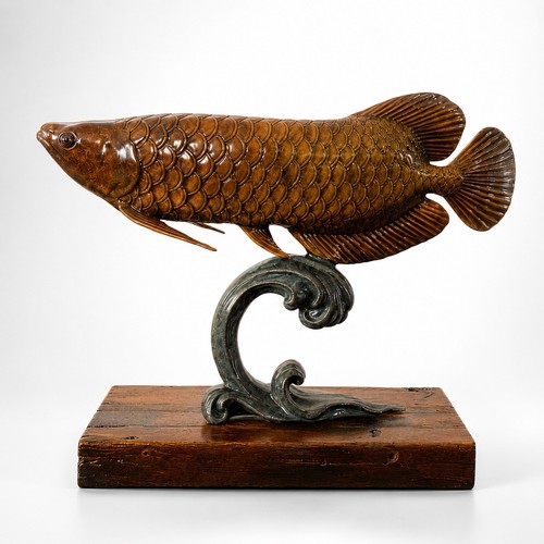 Bronze arowana fish sculpture - bronze,