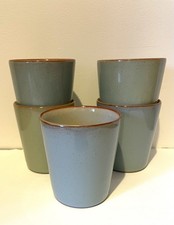 6x Denby Heritage Speckled Handleless Mugs Blue And Green Excellent Condition