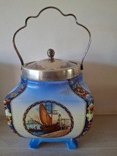 Vintage Tea Caddy Ceramic Possible Scene of Venice with Decorative handle