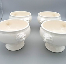 4 x White Lions Head Handle Soup Bowls, Bone China