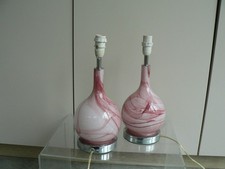 Pair Glass Table Lamps Pink