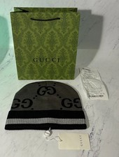 Gucci Monogram Beanie Hat Grey Wool