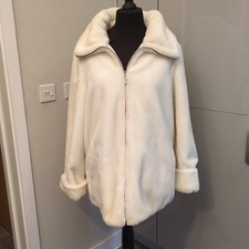 Dennis Basso Size 14/16 Medium Reversible White Snow Faux Fur Jacket Coat.