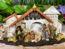 Traditional Nativity Scene Christmas Manger Display Holy Family Figurine Decor