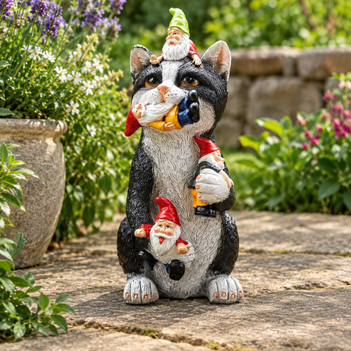 Gnome eating cat ornament - gnome,
