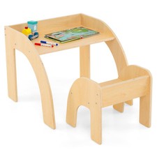 Kids Desk and Chair Set Wooded Toddler Table and Chair Set-Natural
