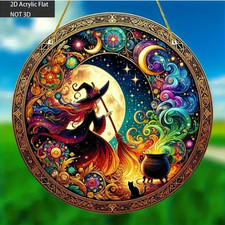Witch Suncatcher Acrylic Stained Glass Effect Sign Hanging Window Decor Gift (A1