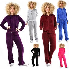New Womens Ladies Velour Full Tracksuit Jogging HOODED Sport Gym Plus Sizes 8-24