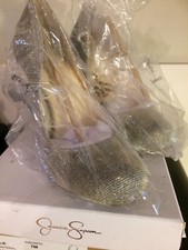 Jessica Simpson Women's Calie Pump Gold Glitter Gabor Heels Shoes Size 7M