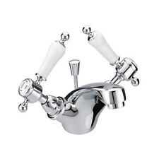 Heritage Glastonbury Basin Mixer, White Handles, Chrome