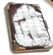 ANTIQUE 9ct GOLD & CROCODILE LEATHER CIGAR CASE WALLET LONDON 1901