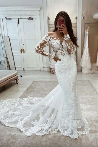 Lace mermaid wedding dresses - lace,