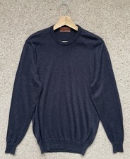 M&S Mens Merino Wool Navy Jumper Crew Neck Size Medium