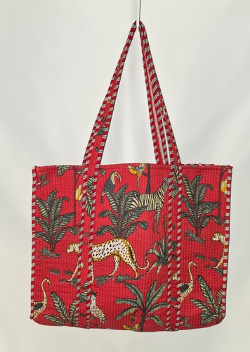 Jungle safari block print - jungle, tote