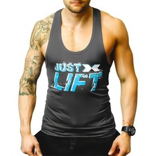 CoreX Fitness Just Lift Stringer Mens Training Vest Grey Workout Tank Top Gym