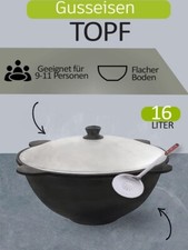 Cast Iron Kettle 16L Lid Camping Pot Kazan Wok Kettle Camping BBQ + Spoon