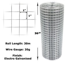 Welded wire mesh - wire, 1"x1"x30m