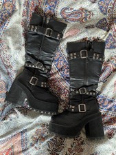 Demonia !! Black Platform Knee-high Boots !!