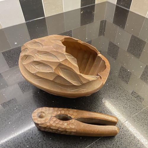 Carved wooden nut dish with - carved,