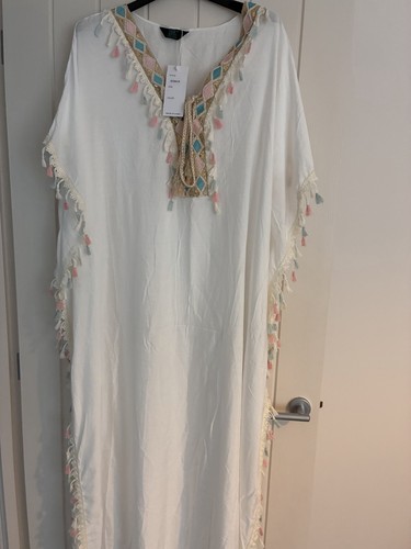 Ladies white blue hills kaftan - ladies,