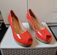 Worn once, great condition orange wedges heels peep toe size UK 5 Vanilla Moon
