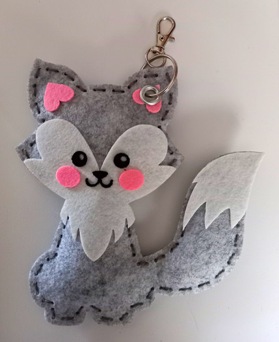 Grey felt fox animal - felt,