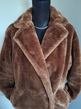PLT Ladies Size 10 Faux Fur Cozy Brown Teddy Bear Coat Jacket Snuggly Smart