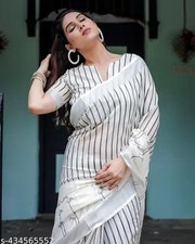 Women's Cotton Linen Saree With Running Blouse Piece