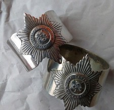 Pair of Regimental Badge Silver Napkin Rings Irish Dragoon Guards Shamrock