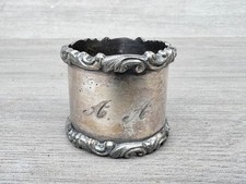 ANTIQUE SILVER PLATED ORNATE NAPKIN RING ENGRAVED MONOGRAM A A TABLEWARE