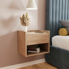 New Boxed Pair Wall Mounted Oak Bedside Cabinet, LOCAL DELIVERY ONLY