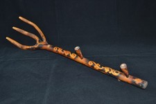 Vintage Folk Art Wooden Hay Fork Wall Rack Burnt Wood Handcrafted Rustic Decor