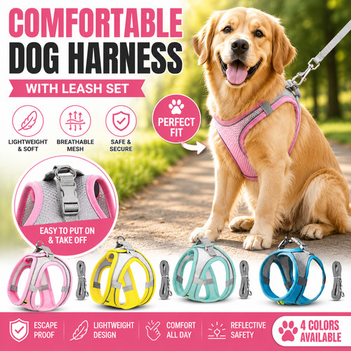 Dog harness and leash set - dog,