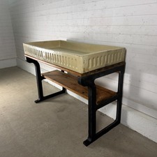 Huge Antique Shallow Fluted Sink on Cast Iron Stand