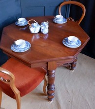 Antique Edwardian Walnut Wood Occasional Lamp Centre Octagonal Side Dining Table