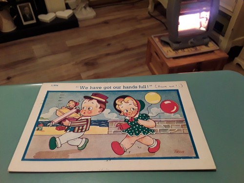 Trow comic postcard boy girl - comic, &