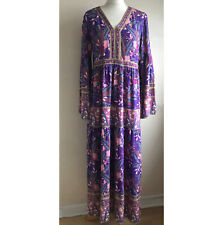 Long boho print dress S M Empire line Flared long sleeves Maxi 54" Long