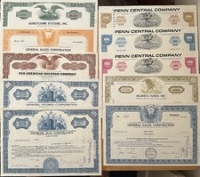 USA VINTAGE Mixed Set Of 10 SHARE CERTIFICATES See Pics…..