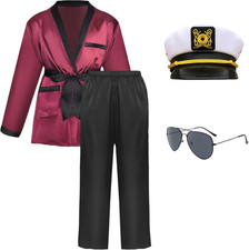 Men Red Silk Robe Jacket and