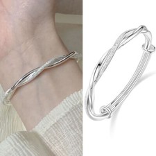 925 Solid Sterling Silver Charm Chain Bracelet Bangle Women Ladies Gift with Bag