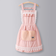 Women Maid Lace Ruffled Apron with Pocket Florist Baking Cooking Cafe Cute Sweet