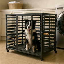 Heavy Duty Dog Crate Large Metal Cage Lockable Wheels Indoor Pet Kennel Secure