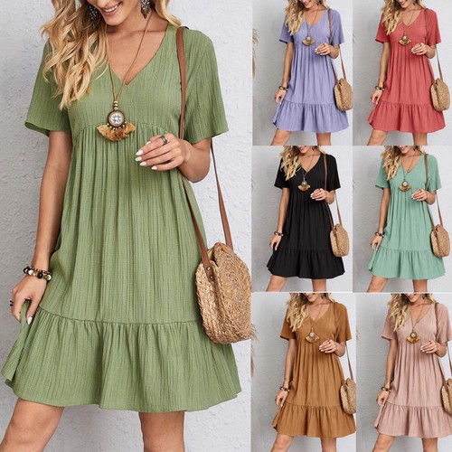 Women short sleeve pleated - short,