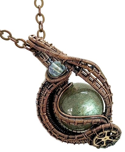 Steampunk labradorite pendant - steampunk,