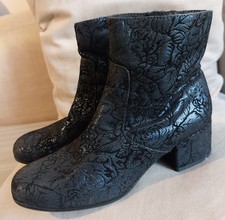 MARCO TOZZI Black & Blue Brocade Style Block Heeled Ankle Boots - 39 - UK 6