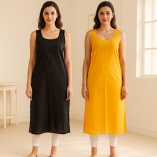 2-Pack Women’s Cotton Long Camisole Slip Innerwear | Full-Length Sheer dress.
