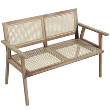 2-Person Outdoor Teak Wood Bench Garden Patio Bench with Armrests Natural